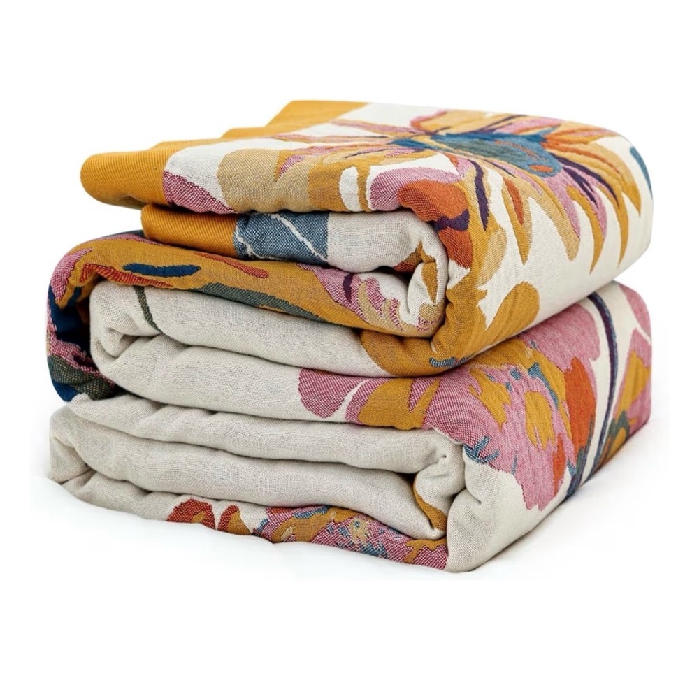 Anthropologie Style Vintage Farmhouse Embroidered Boho Blanket Throw NEW 60x50